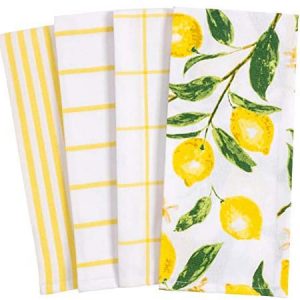 KAF Home Pantry Lemons All Over Kitchen Dish Towel Set of 4, 100-Percent Cotton, 18 x 28-inch